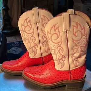 Women’s Crimson Red & Ivory Square Toed Durango Boots
